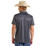 Rock & Roll Cowboy Men's Black Geo Print Polo
