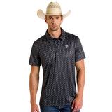 Black Geo Print Short Sleeved Polo Shirt
