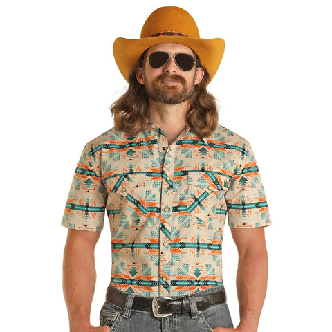 Dale Brisby Tan/Turquoise Southwest Short Sleeve