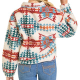 Backside of sherpa, collar folds over.