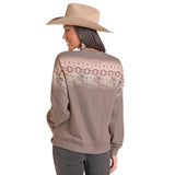 Back view of a model wearing the  Cowboy Border Sweatshirt.