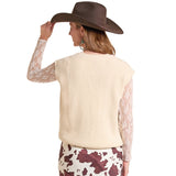 Back View of Women’s Bronc Embroidered Turtleneck Vest – Natural