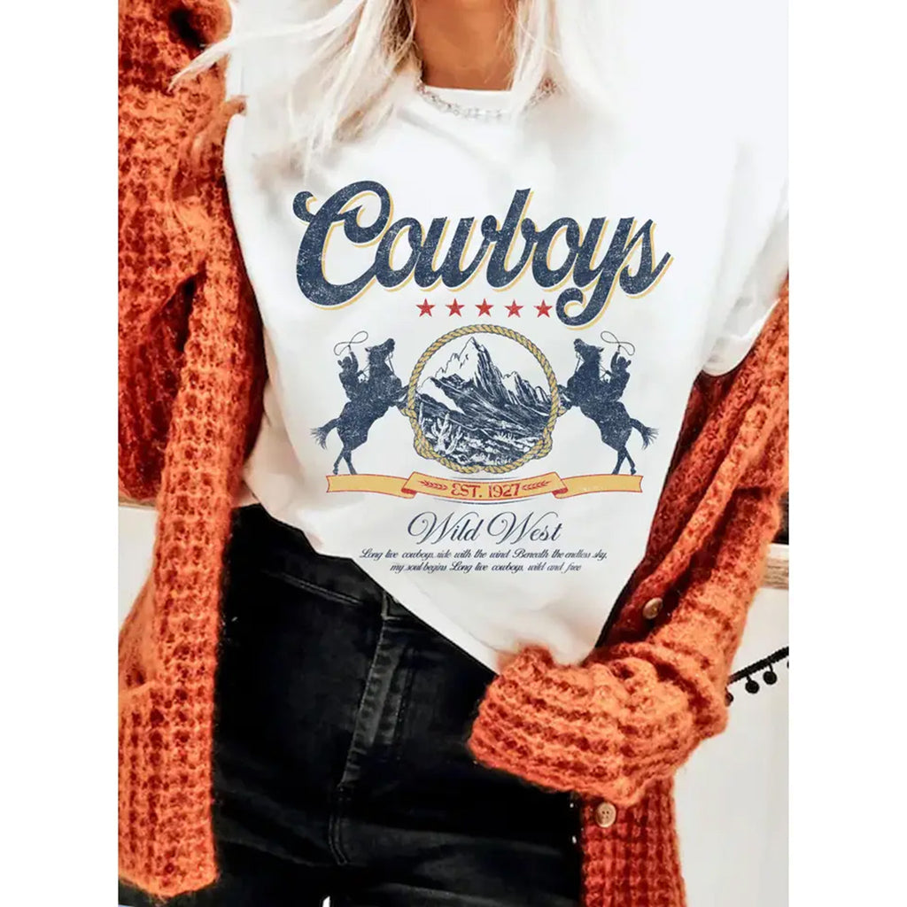 COWBOYS WILD WEST GRAPHIC TSHIRT
- WESTERN, COORS, ROPE, HORSE, RODEO, MOUNTAIN