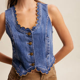 Denim Scallop Edge Vest