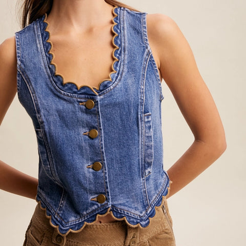 Denim Scallop Edge Vest