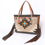 Brown aztec blanket purse with brown fringe