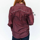 Back view of the Fenced In Western button-up top, showing the relaxed silhouette and full back design.