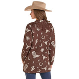 Rock & Roll Women's Brown Western Fringed Cardigan Back View