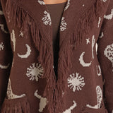 Rock & Roll Women's Brown Western Fringed Cardigan Close up

