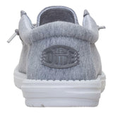 Back side view of grey wally jersey shoe.