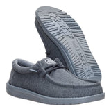 side and bottom view of both charcoal wally jersey shoes. 