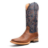 Navy Blue and Brown Square Toe Boot