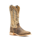 Front and side view of tan marbled boot. 