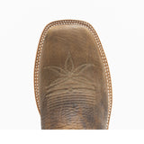 Toe of the tan marbled boot. 