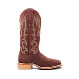 Full heel to tow side view of Hyer Women's Augusta Burgundy Roughout Boots