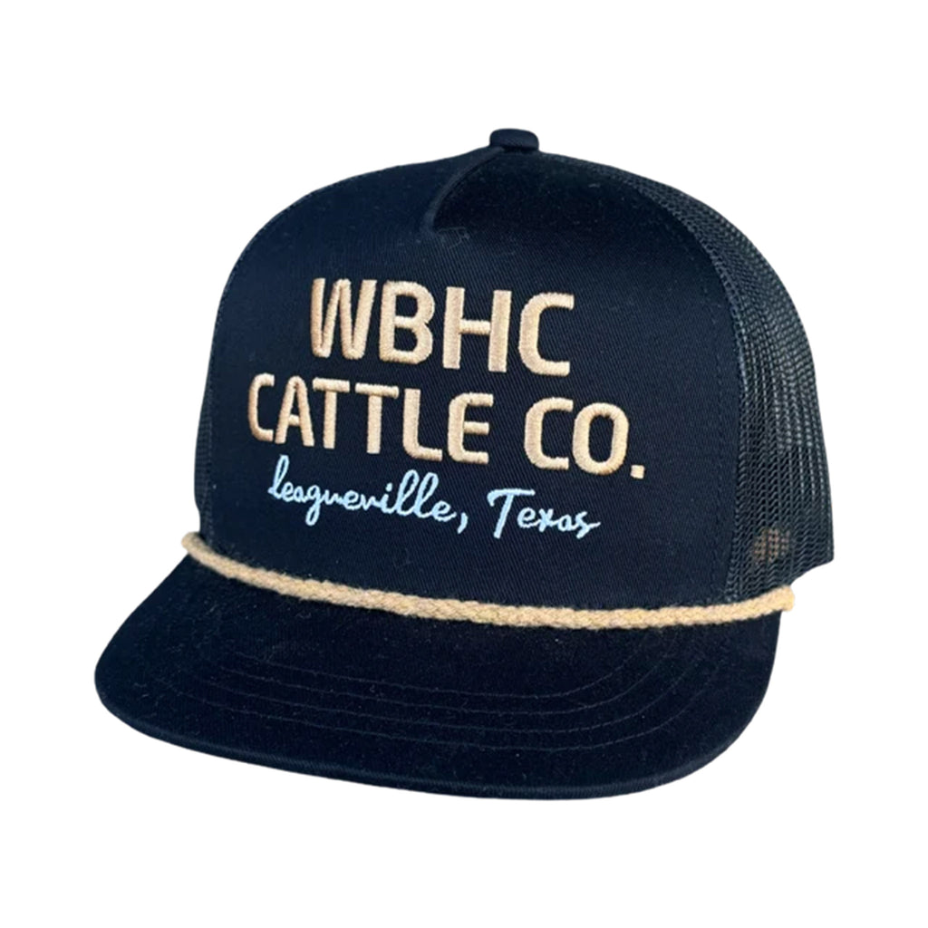 Front side view of Whiskey Bent Hat Co. Youth Black & Gold Cap