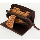 Inside look of light tan tooled wallet