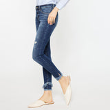 KanCan Women's Mid-Rise Frayed Ankle Skinny Jeans