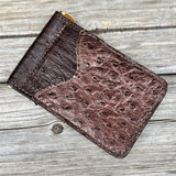 brown ostrich card holder with money clip.