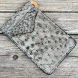 Gray ostrich money clip with card holder