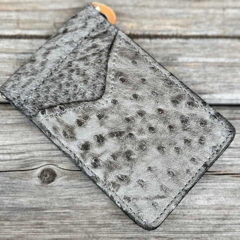 Gray ostrich money clip with card holder