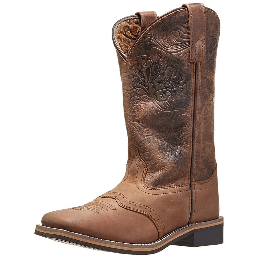 girl's brown western boot with embossed flower design