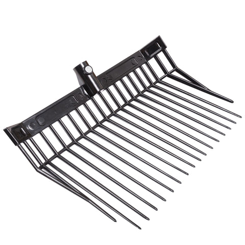 Flat lay of black manure fork. 