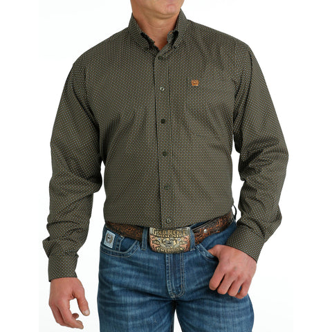 Cinch Men's Olive & Tan & Black Geo Print Shirt