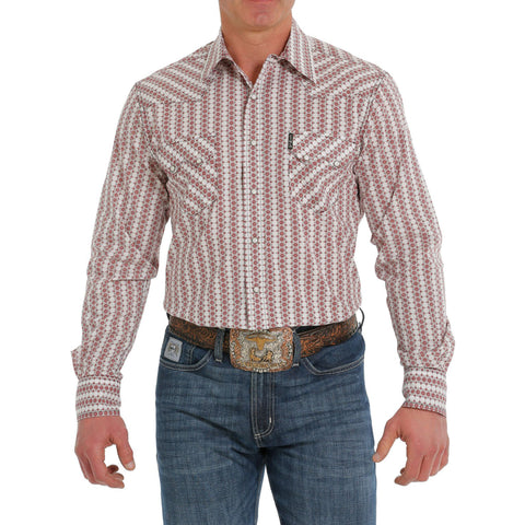 Cinch Men's White/Burgundy Print Shirt