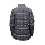 Rear view of Irma Puffer Jacket showing structured fit and graphic Aztec print across shoulders