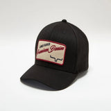 Kimes Ranch Premium Denim Hat with a structured crown, curved bill, adjustable snapback closure, denim construction, and embroidered logo patch.