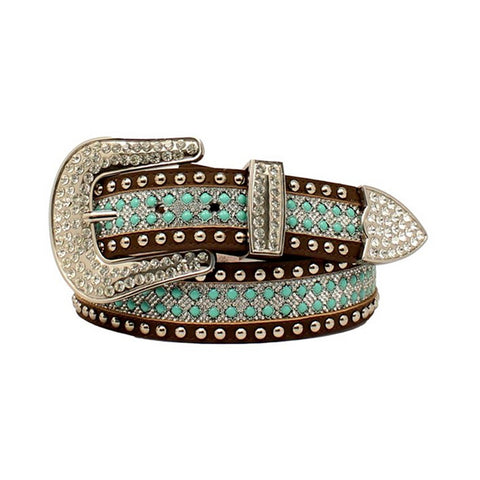 Turquoise and brown belt with decorative buckle