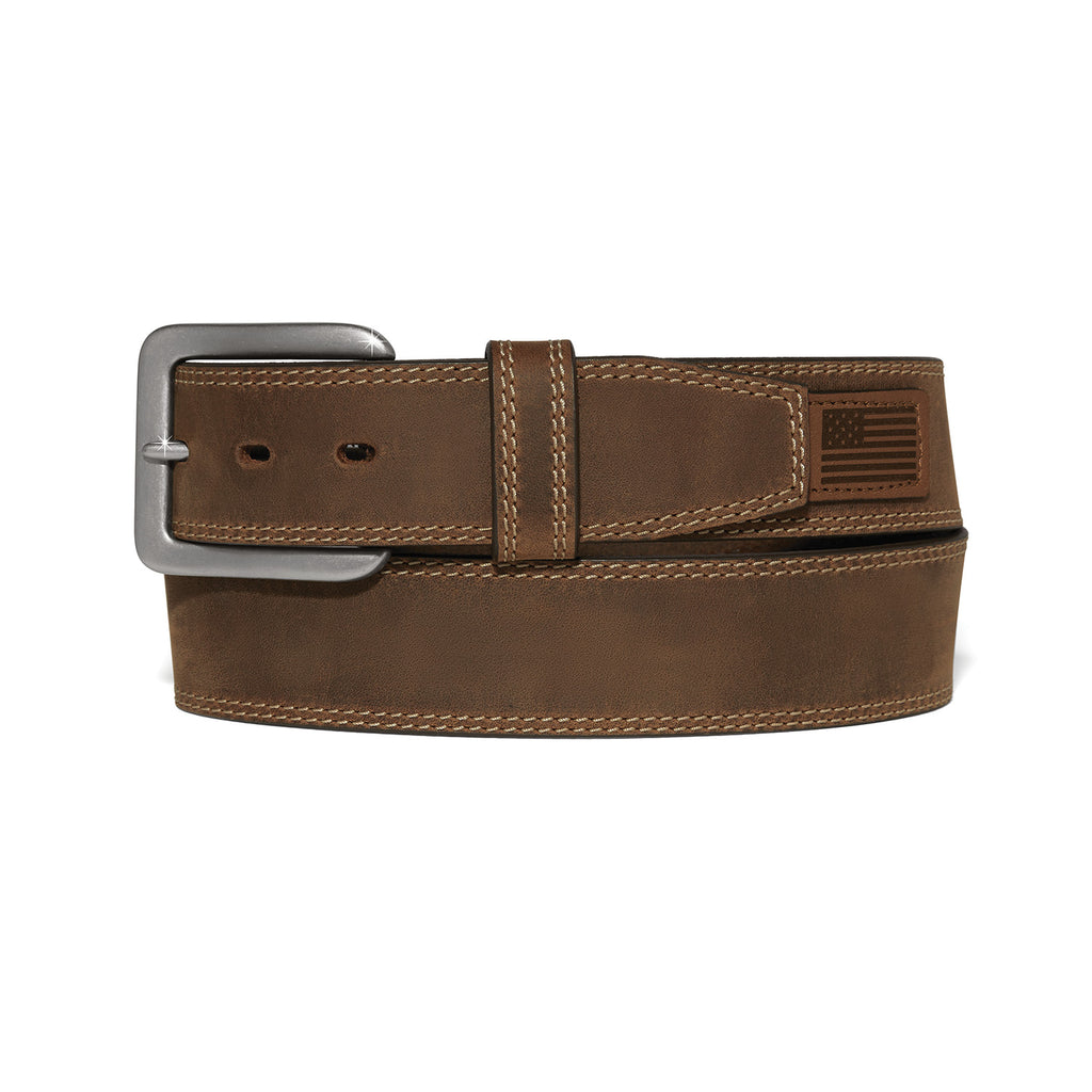Men's Solid Brown Flag Patch Leather Belt