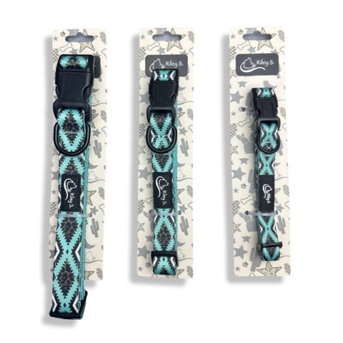 Teal Leopard Aztec Print Dog Collar
