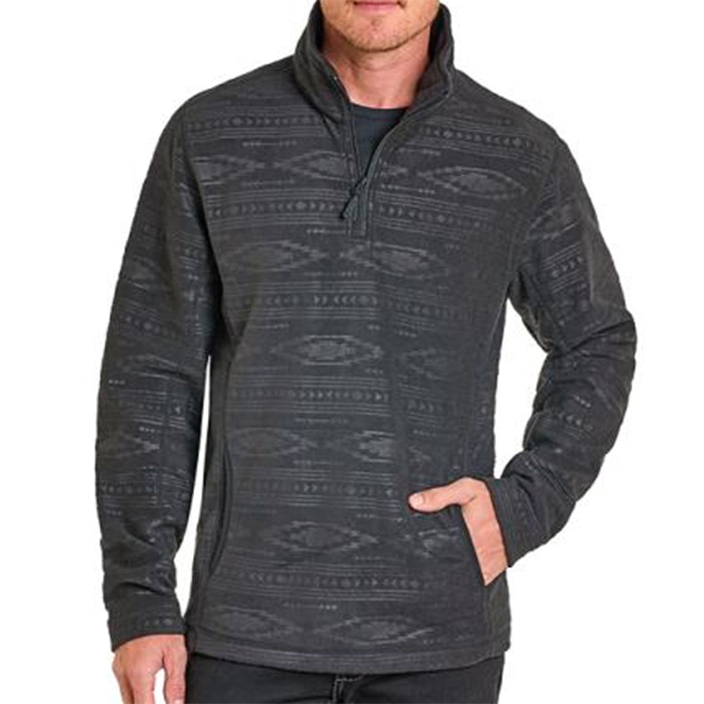 Black pull over quarter zip with black Aztec print. 