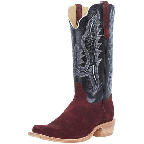 Rhubarb roughout cowhide cutter toe western boots with rugged leather design