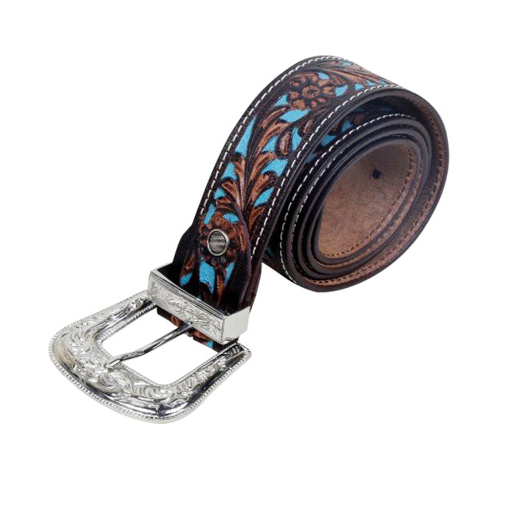 Vintage Cache Brown Leather Belt with Turquoise Inlay and Stud Accents Belt, A Vintage, Buckle, Inlay, Horse Profile, Ranger Set  main image 2