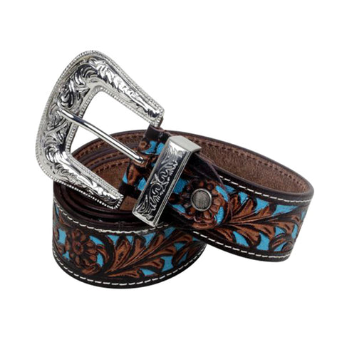 Myra Bags Women's Brown Turquoise Inlay Floral Belt