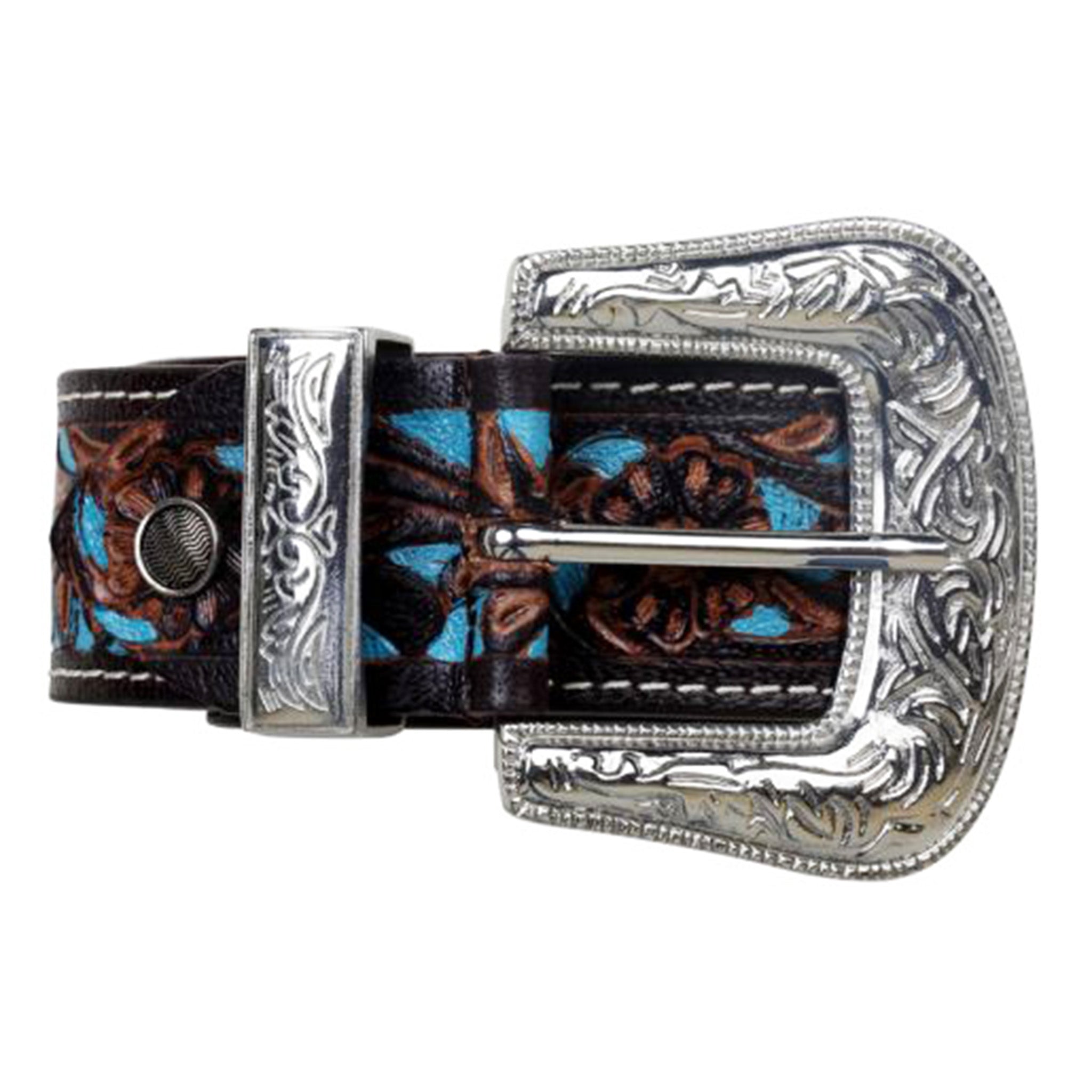 Myra Bag Turquoise Tooled Leather Belt with Ornate Silver Buckle Tropical Forest Belt by Myra Bag | Bronco Western Supply Co main image 4