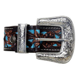 Myra Bags Women's Brown Turquoise Inlay Floral Belt