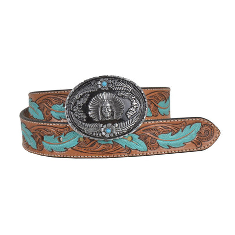 Women's Brown with Turquoise Feather Belt