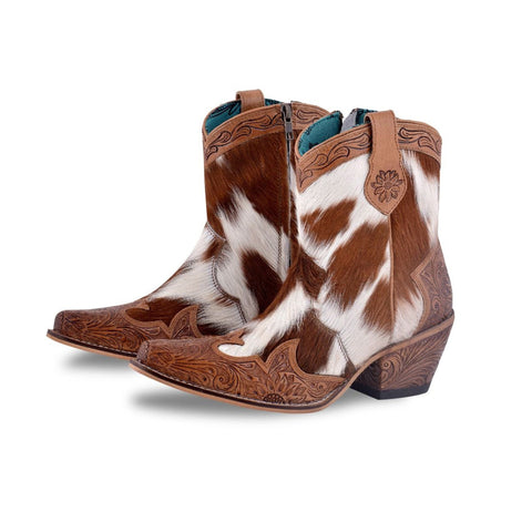 Myra Bags Women's Brown Hide/Tooled Bootie