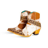 Myra Bags Women's Tan and White Hair-on Hide Tooled Boots