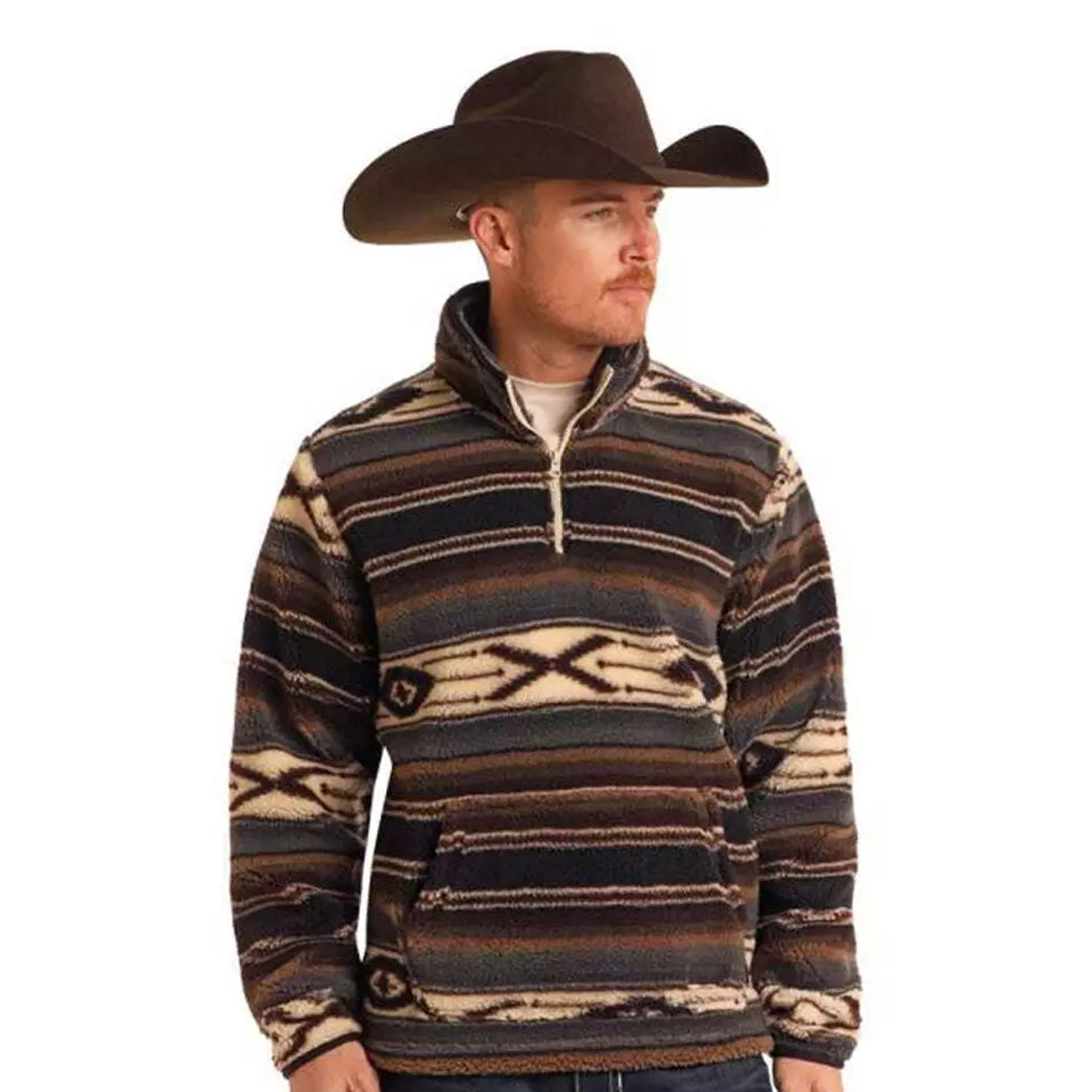 Rock Roll Men's Aztec Print Sherpa Pullover