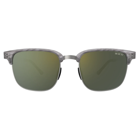 Bex Roger Sunglasses. They have a silver frame with a forest tinted lense.