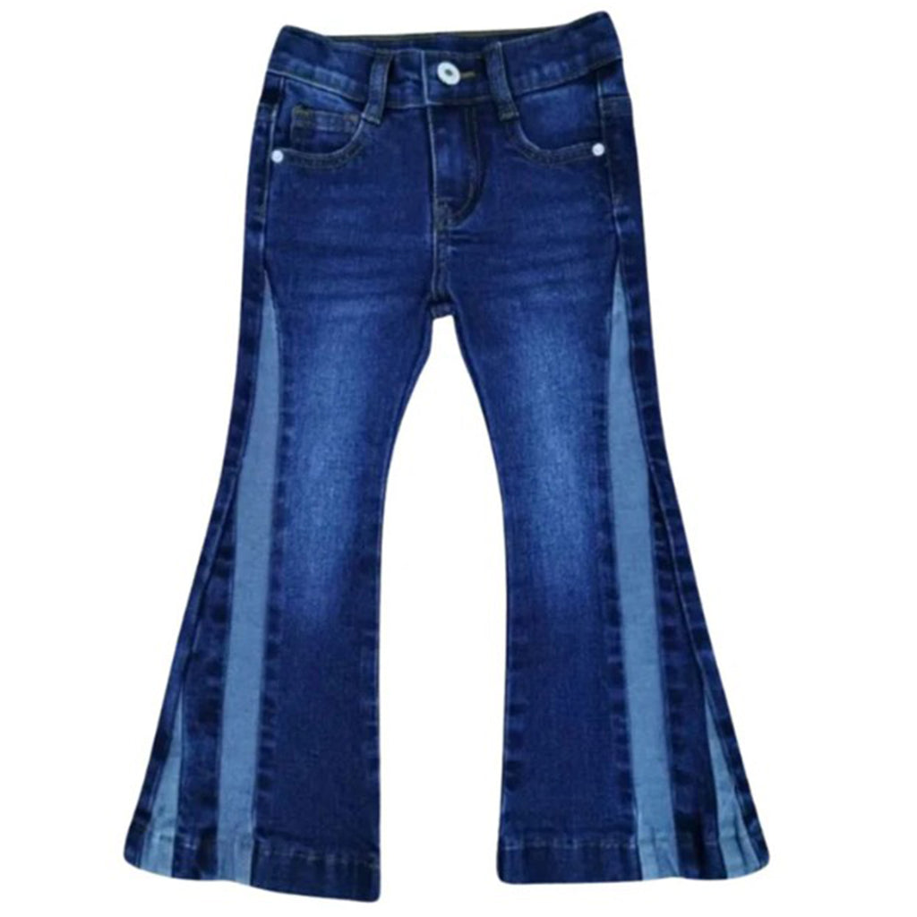 Two Toned Denim Flare Jeans- Front
