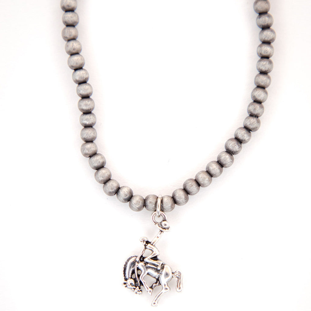 18" Faux Navajo Pearl beaded necklace with Burnished Silver Horseshoe Charm

