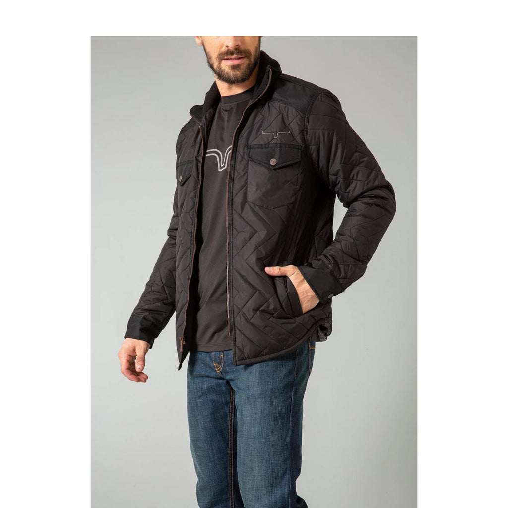 Kimes Ranch men's black jacket with zig zag quilt pattern 