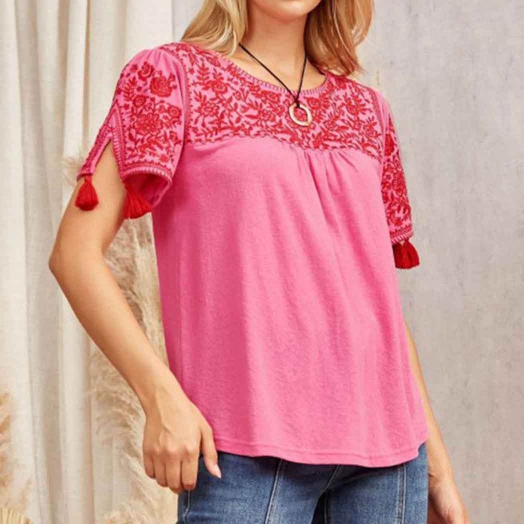Women's Pink Embroidered Top