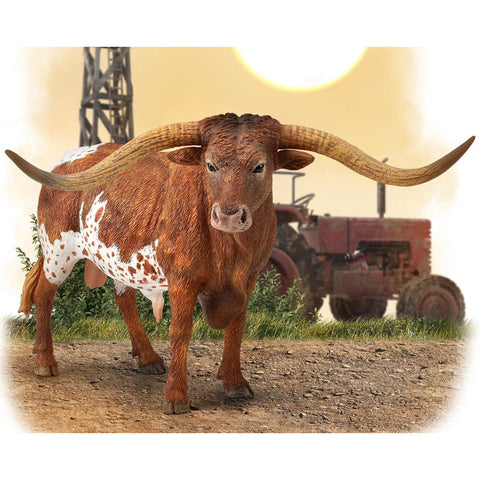 toy red & white steer with long horns